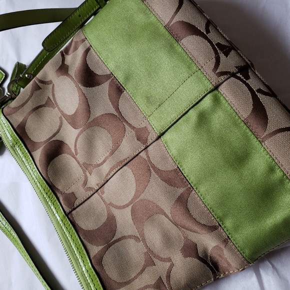 Coach Signature Stripe Lime Green Bag - Picture 2 of 8